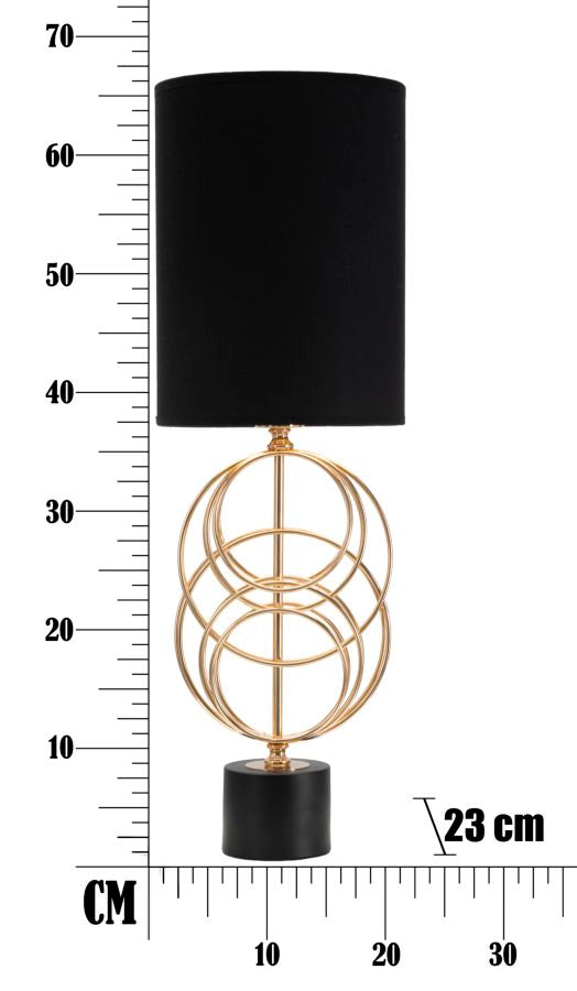 Glam bordlampe i guldfarve og sort, metal og stof – 22x5x65 cm
