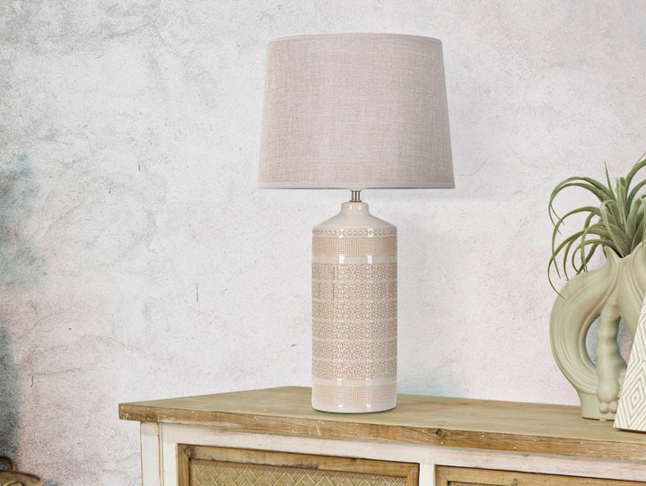 Boho chic bordlampe i keramik, jern og stof – 30x55 cm