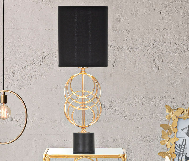 Glam bordlampe i guldfarve og sort, metal og stof – 22x5x65 cm