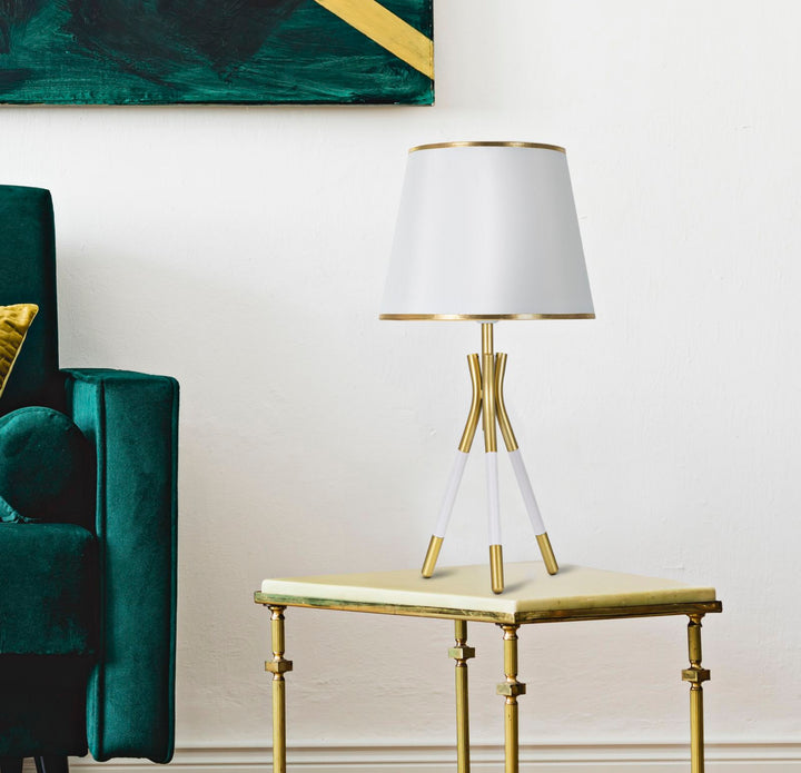 Glam bordlampe i guldfarve, metal og stof – 28x57 cm