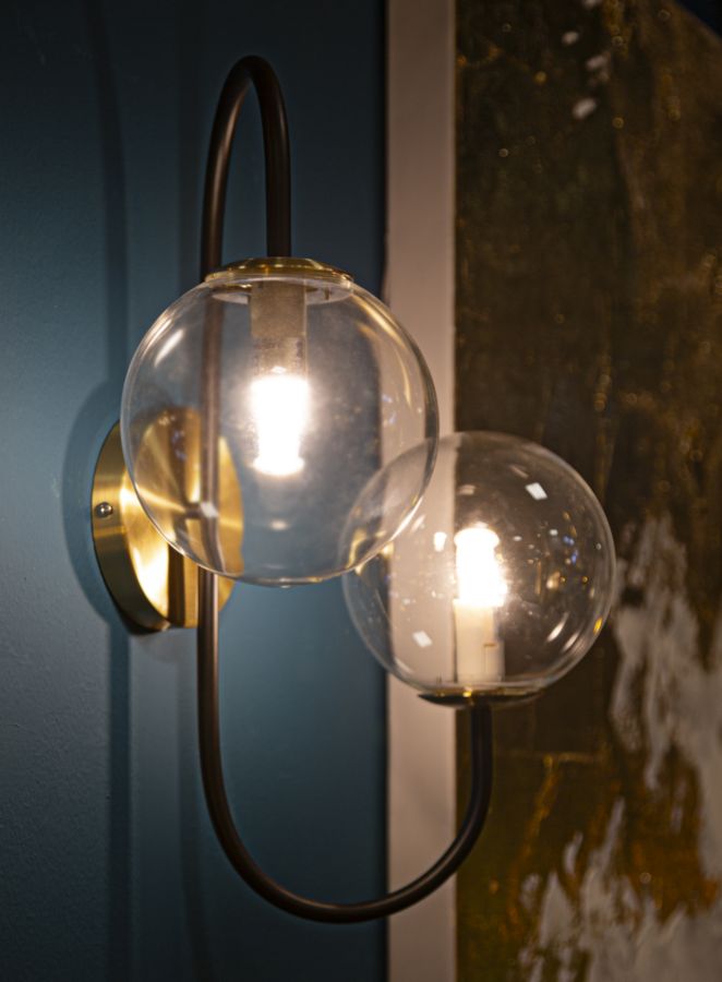 Glam lampe i guldfarve, jern og glas – 36x24x45 cm