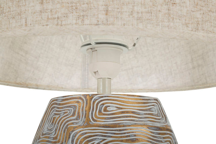 Moderne bordlampe i polyresin, jern and stof  – 38x90 cm