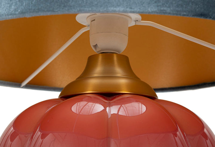 Bordlampe i glas, jern og stof – 32x5x50 cm