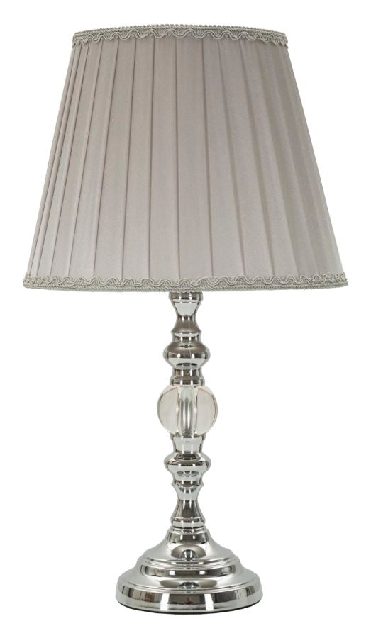 Glam bordlampe, sølvfarvet metal, glas, stof – 25x46 cm