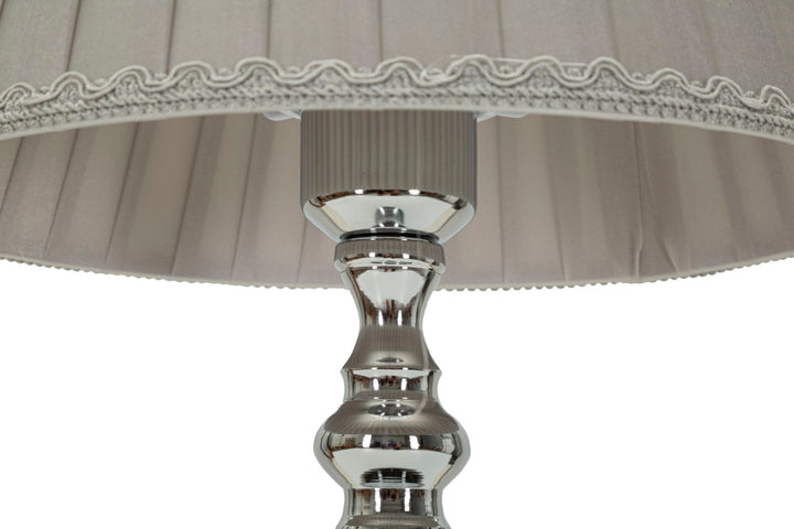 Glam bordlampe, sølvfarvet metal, glas, stof – 25x46 cm