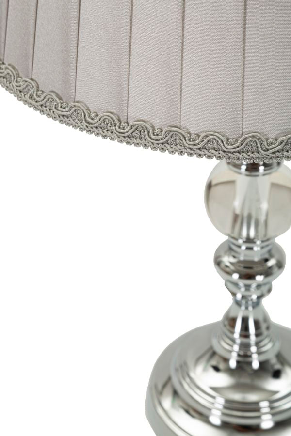 Glam bordlampe, sølvfarvet metal, glas, stof – 25x46 cm