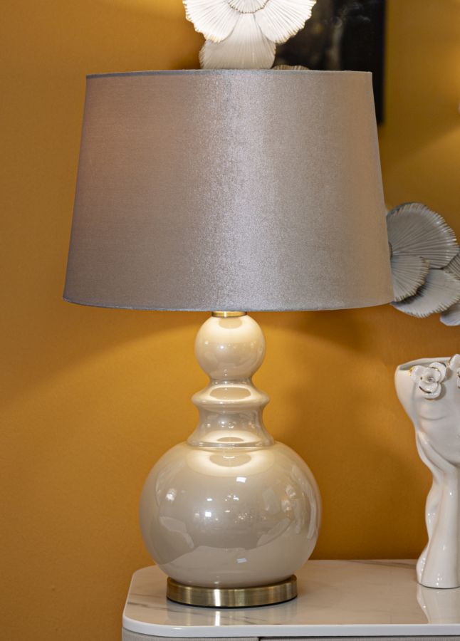 Bordlampe i glas, jern og stof – 37x5x61 cm