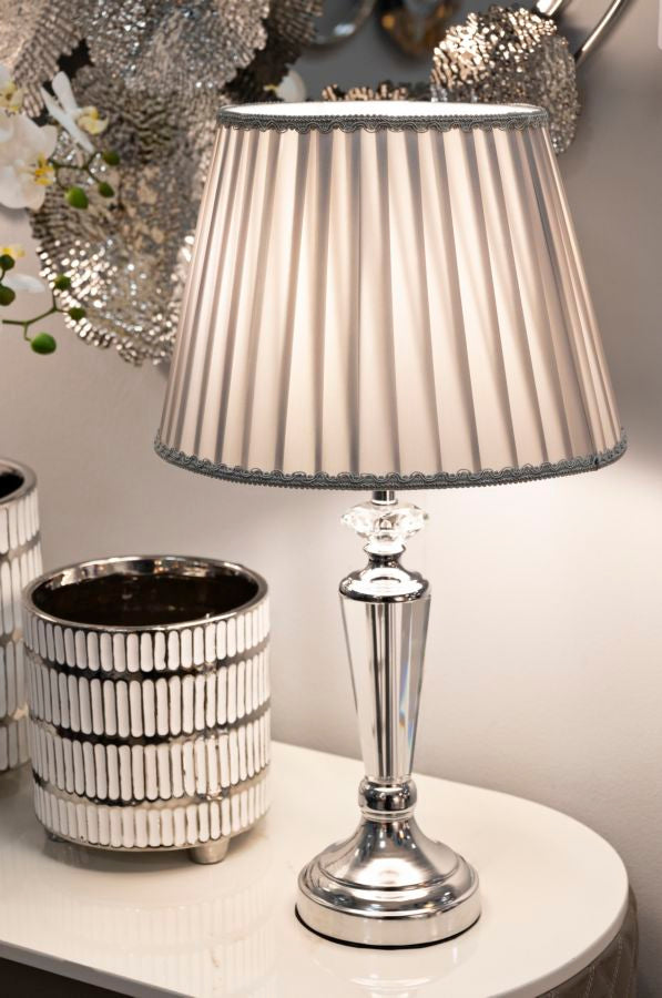 Glam bordlampe i sølvfarve, metal, glas, stof – 30x56 cm