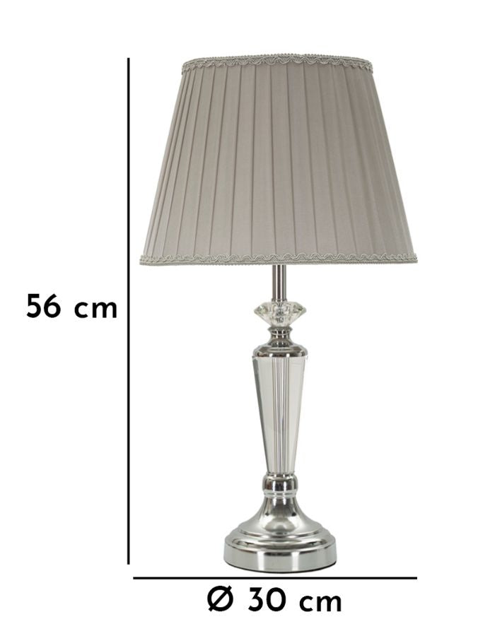 Glam bordlampe i sølvfarve, metal, glas, stof – 30x56 cm