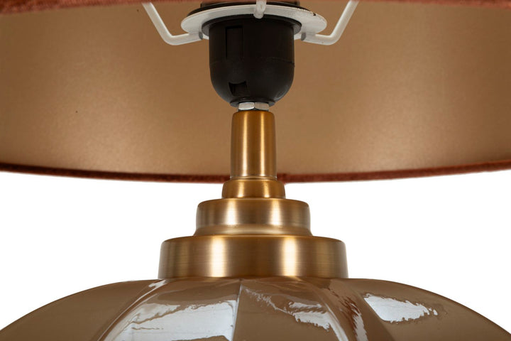 Glam bordlampe i guldfarve, glas, metal og stof – 40x5x57 cm