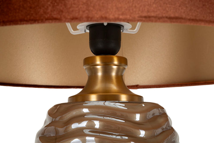 Glam bordlampe i guldfarve, glas, metal og stof – 45x5x79 cm