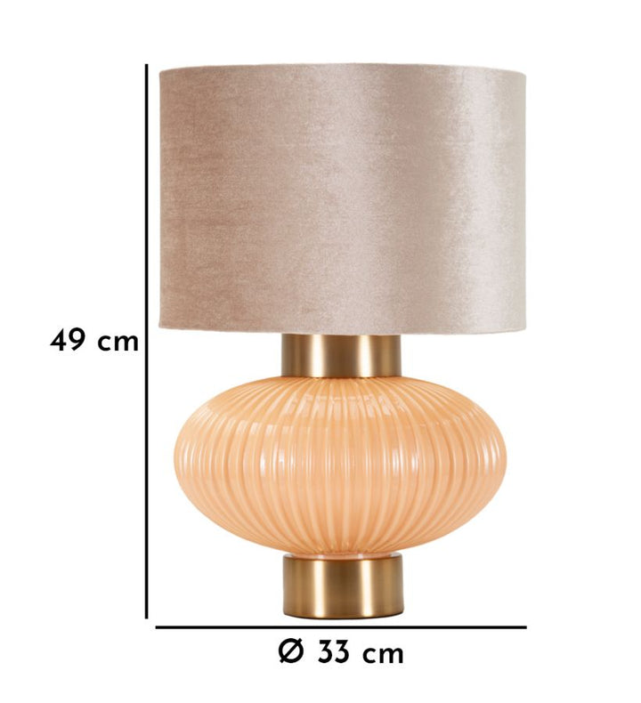 Glam bordlampe i guldfarve, glas, metal og stof – 33x49 cm