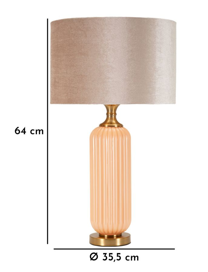 Glam bordlampe i guldfarve, glas, metal og stof – 35x64 cm