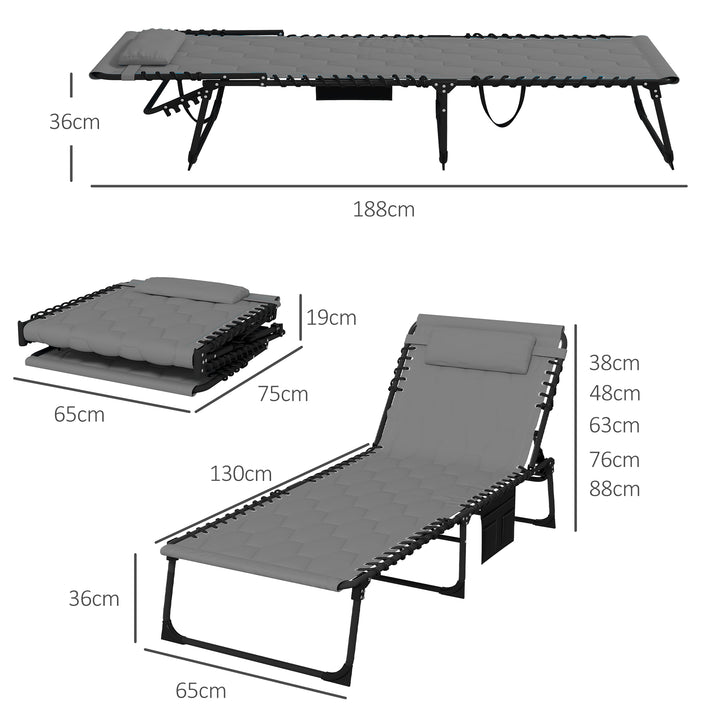 Solseng, haveseng, foldbar, inklusive hynde, vejrbestandig; 188 cm x 65 cm x 36 cm, grå + sort
