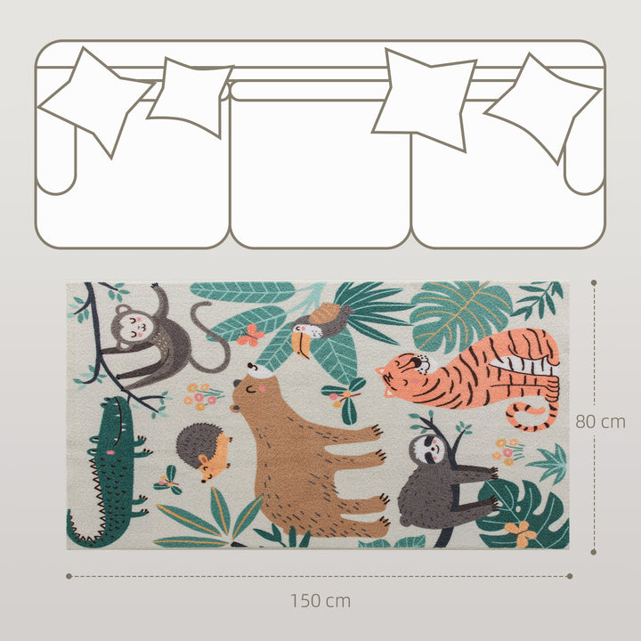 Fleece-tæppe med junglemønster, let at vedligeholde, cremehvid + flerfarvet
