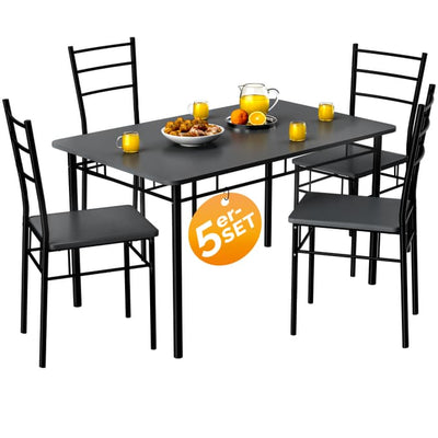 Spisebordssæt, 1 bord og 4 stole, antracit