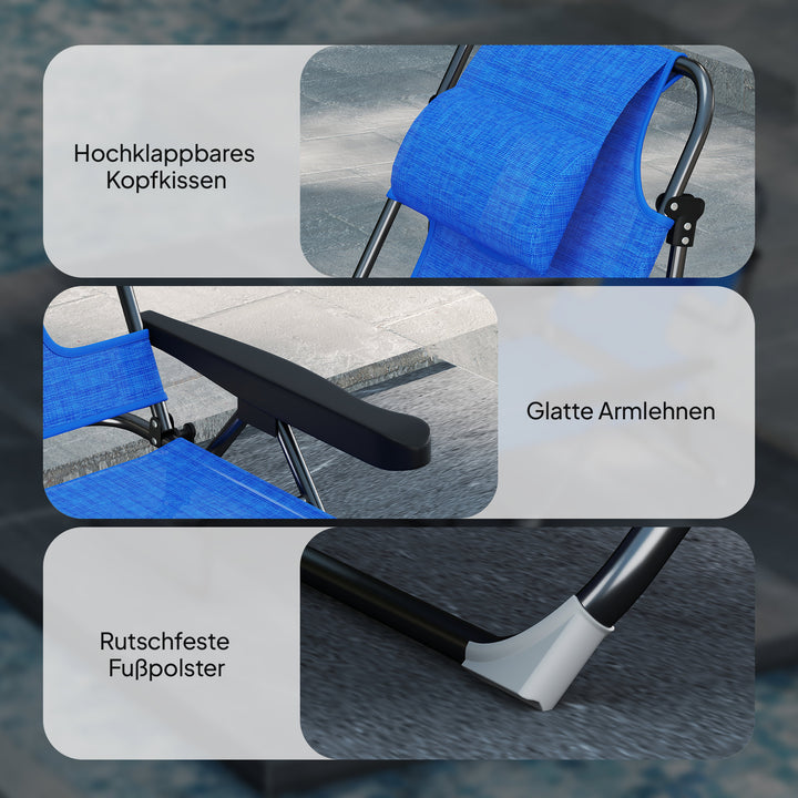 Solseng haveseng afslappende liggestol, foldbar, vejrbestandig, 194 cm x 72 cm x 31 cm, sort + mørkeblå