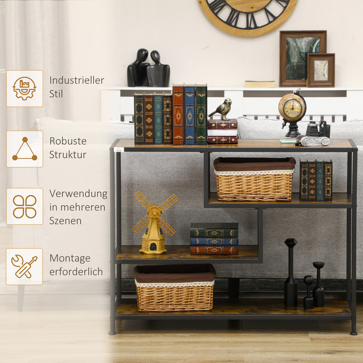 Hylde, konsolbord, industrielt design, 4 hylder, stålstel, 99,6 x 33,6 x 74 cm