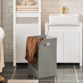Højt skab med vasketøjskurv, pladsbesparende badeværelsesmøbel, hvid