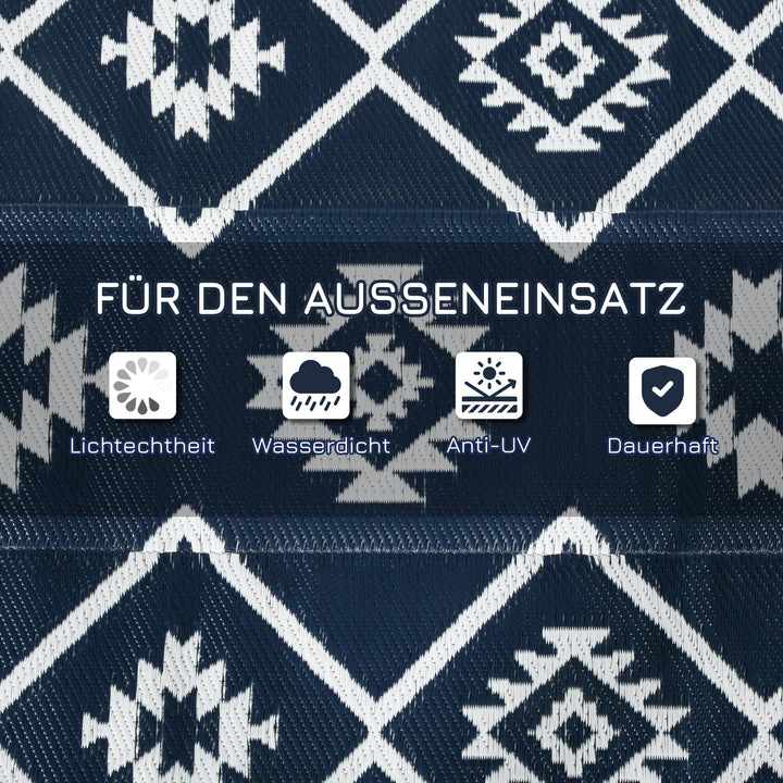 Udendørs tæppe terrassetæppe vejrbestandigt moderne design 182 cm x 274 cm x 0,3 cm sort + hvid