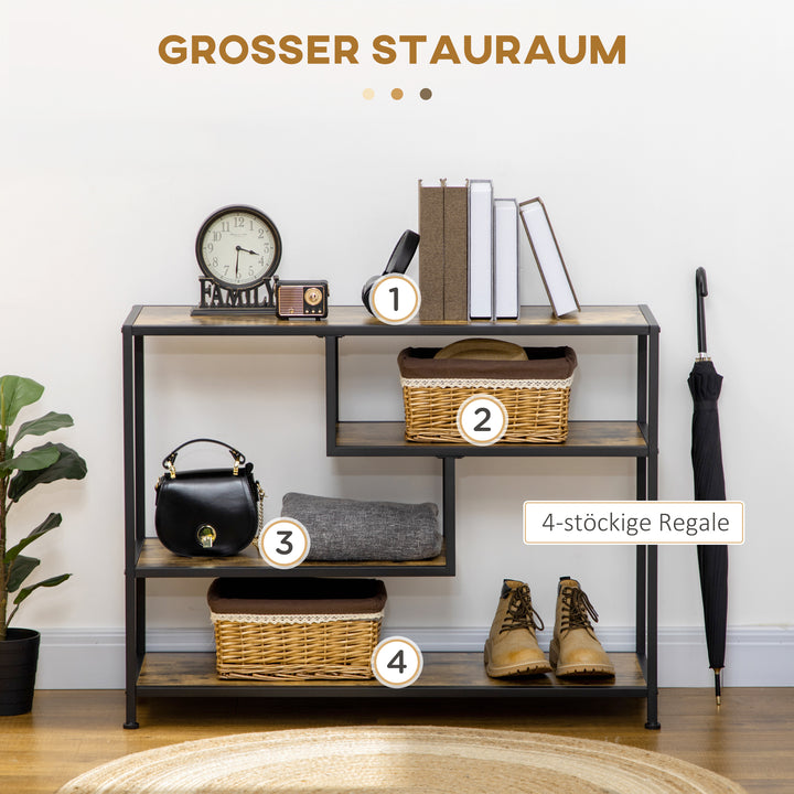 Hylde, konsolbord, industrielt design, 4 hylder, stålstel, 99,6 x 33,6 x 74 cm