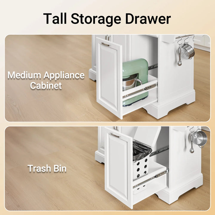 Få mere plads i køkkenet med denne fleksible køkkenø i hvid, B130 x D46-71 x H91 cm