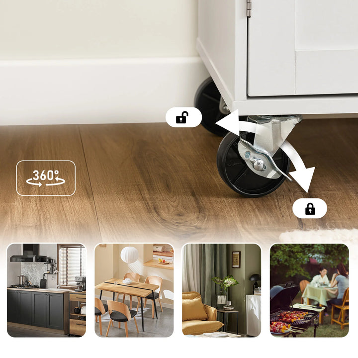 Den rullende køkkenø: mobil arbejdsstation med skuffe til indendørs/udendørs brug, B99 x D40 x H85 cm, hvid