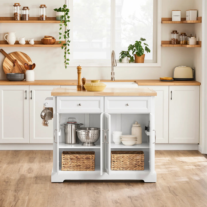 Den mobile køkkenø: køkkenvogn med hjul og udtrækkelig bordplade, D71 x B115 x H92 cm