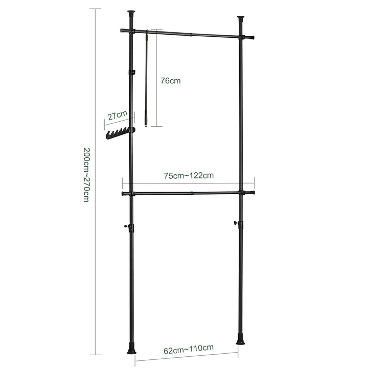 Få styr på tøjet med denne fleksible garderobeløsning i sort B(77-112) x H(103-278) cm