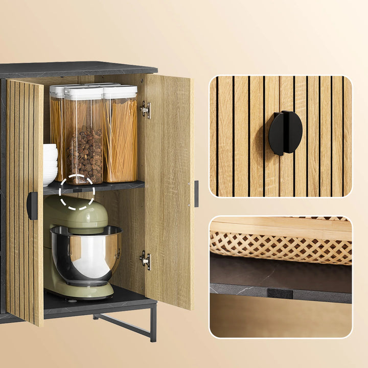 Kompakt køkkenhelt: buffetskab med mikrobølgeovnsfag og moderne jalousidør (eg/sort), 107×40×85 cm