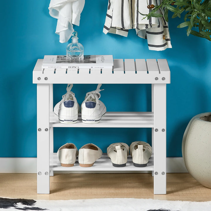 Skobænk i bæredygtigt bambustræ, 50 x 29 x 45 cm, hvid