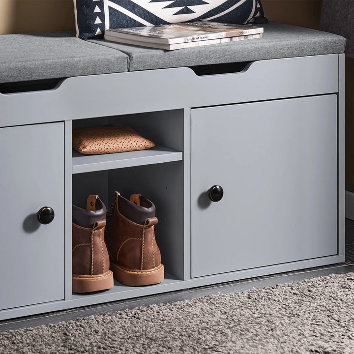 Skobænk med 2 døre og 2 hylder, 100x34x48 cm, grå