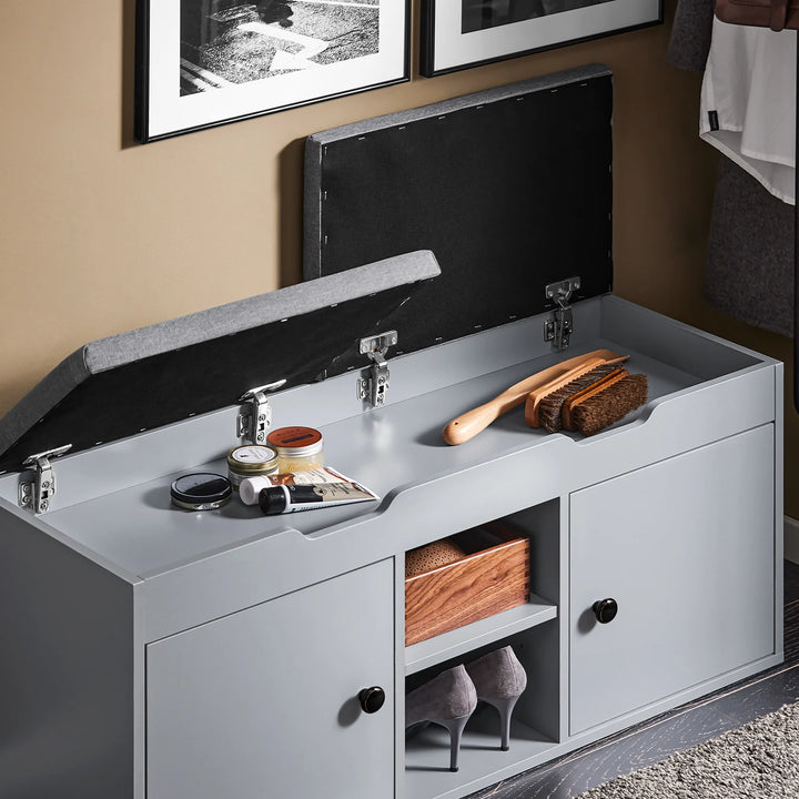 Skobænk med 2 døre og 2 hylder, 100x34x48 cm, grå