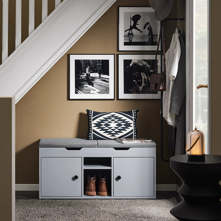 Skobænk med 2 døre og 2 hylder, 100x34x48 cm, grå