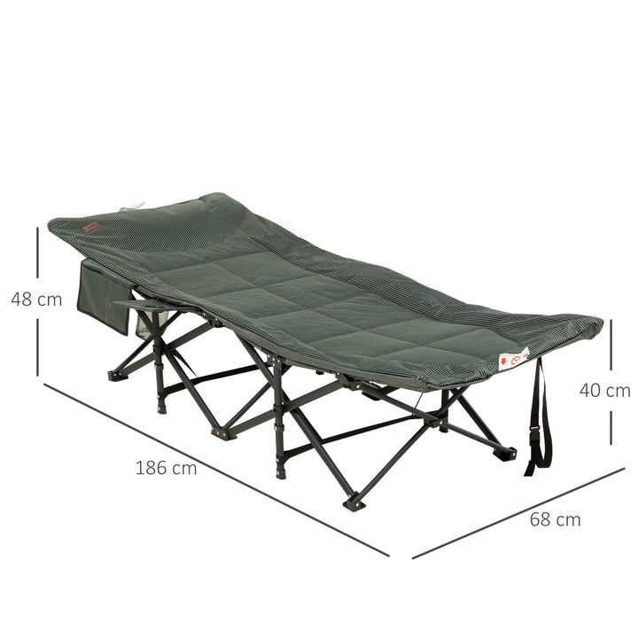 Foldbar liggestol med ryglæn, der kan lænes tilbage og kopholder, op til 120 kg, 68 x 186 x 48 cm, grå