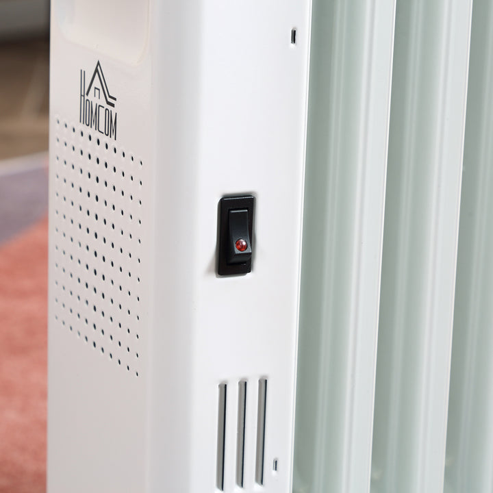 Olievarmer, 2500w, 3 varmeindstillinger, timer, frit bevægelig, stål, hvid, 50,5 x 24 x 63 cm