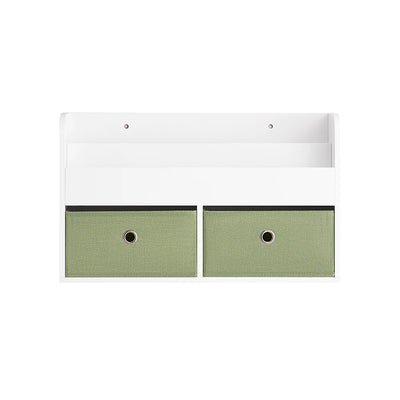 Hylde med skuffer til børneværelset, 60 x 20 x 36 cm, hvid med grønne kasser