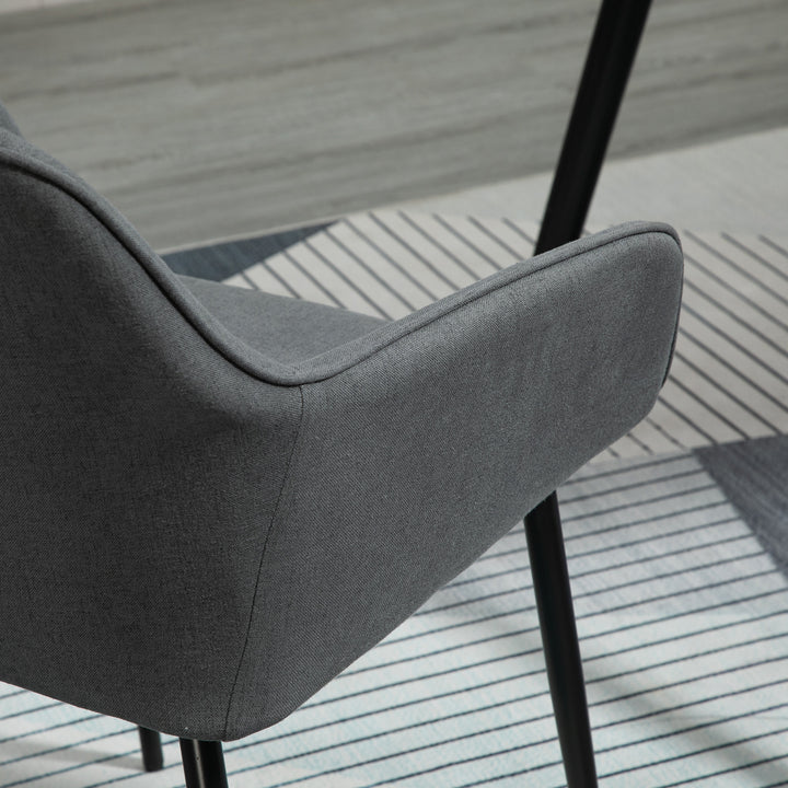 Sæt med 2 spisestole polstret stol med åndbart hørbetræk stuestol lænestol køkkenstol med ryglæn armlæn hør mørkegrå 59,5 x 56,5 x 81 cm