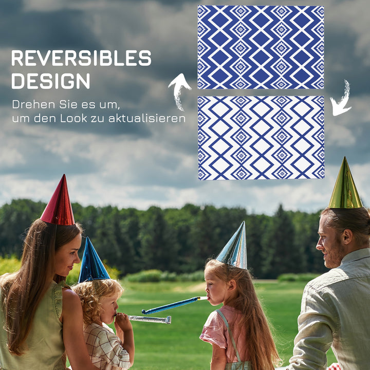 Udendørs tæppe terrassetæppe vejrbestandigt moderne design 182 cm x 274 cm x 0,3 cm blå + hvid