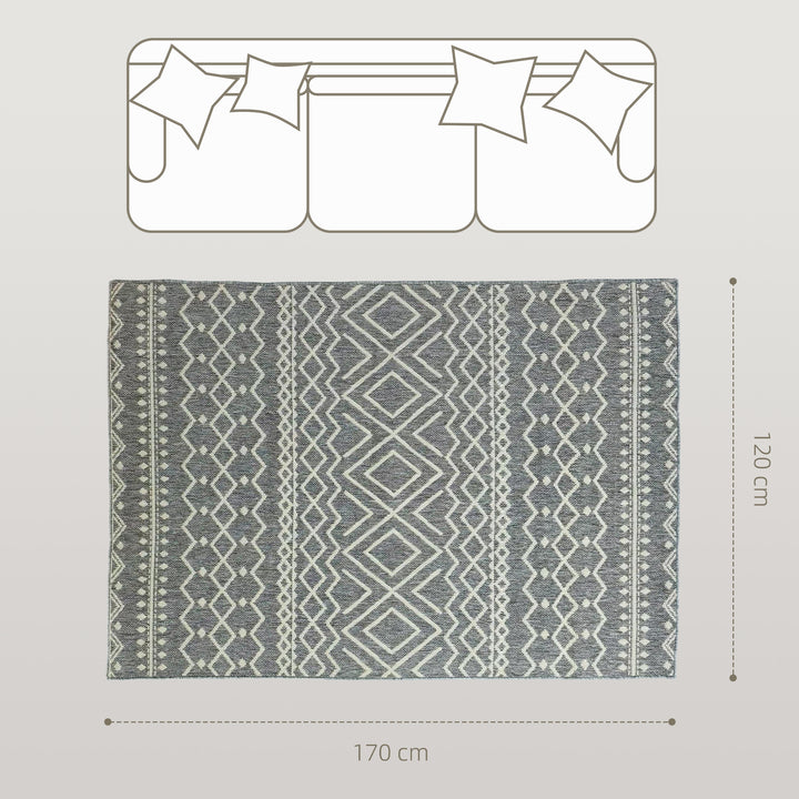 Indendørs/udendørs tæppe, boho design, nem rengøring, grå