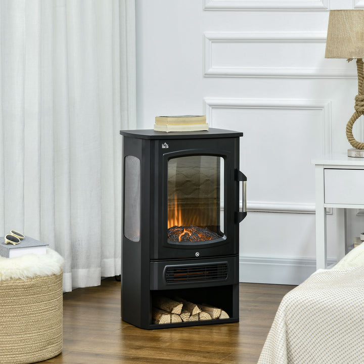 Elektrisk pejs, realistiske flammer, 2 varmeindstillinger, overophedningsbeskyttelse, stål, sort, 44,5 x 32 x 74 cm