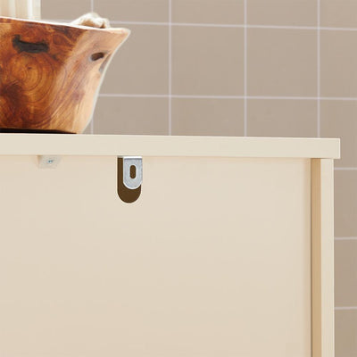 Badeværelsesskab med vasketøjskurv, 71x33x85 cm, beige