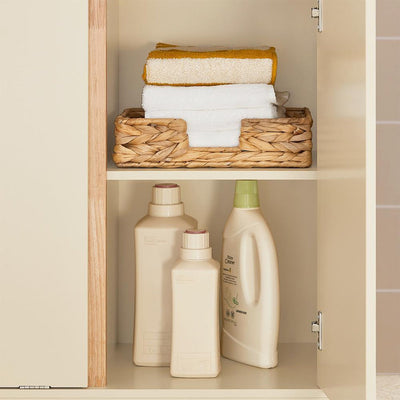 Badeværelsesskab med vasketøjskurv, 71x33x85 cm, beige