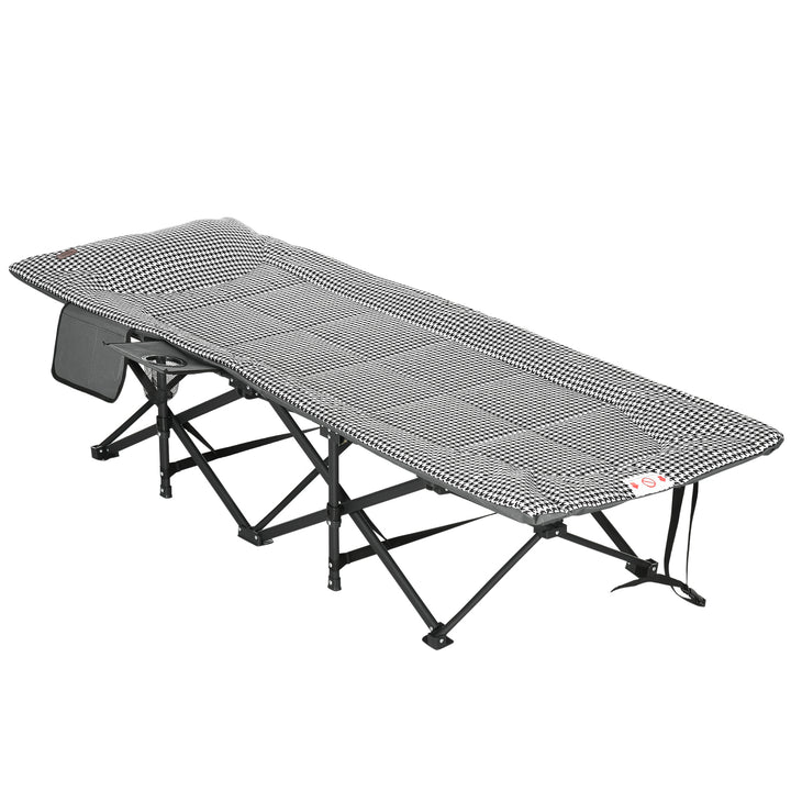 Foldbar liggestol med 1 sidelomme og 1 kopholder, 68 cm x 186 cm x 48 cm, sort og hvid