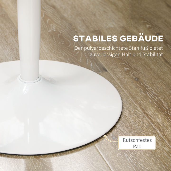 Spisebord til 2 personer, rund bordplade 80 cm, mdf og stål, skridsikker, hvid, 75h cm