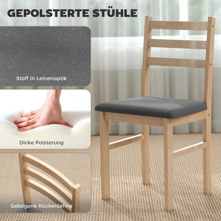 K3-delt spisebordsæt med 2 stole, køkkenbord til kompakte rum, polstrede stole, pladsbesparende, mdf, naturtræ