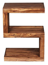 Sidebord i massivt træ, E-formet, landlig stil, B45 cm x H60 cm x D30 cm, brun
