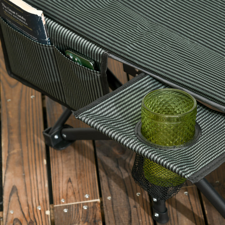 Foldbar liggestol med ryglæn, der kan lænes tilbage og kopholder, op til 120 kg, 68 x 186 x 48 cm, grå