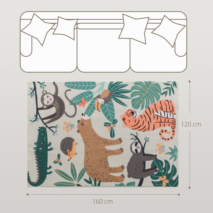 Fleece-tæppe med junglemønster, let at vedligeholde, cremehvid + flerfarvet