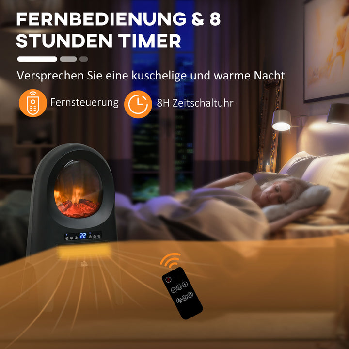 Elvarmer, 3 tilstande, 10-49°c, med fjernbetjening, led-flammer, fritstående, sort, 33,7 x 25,5 x 60,4 cm